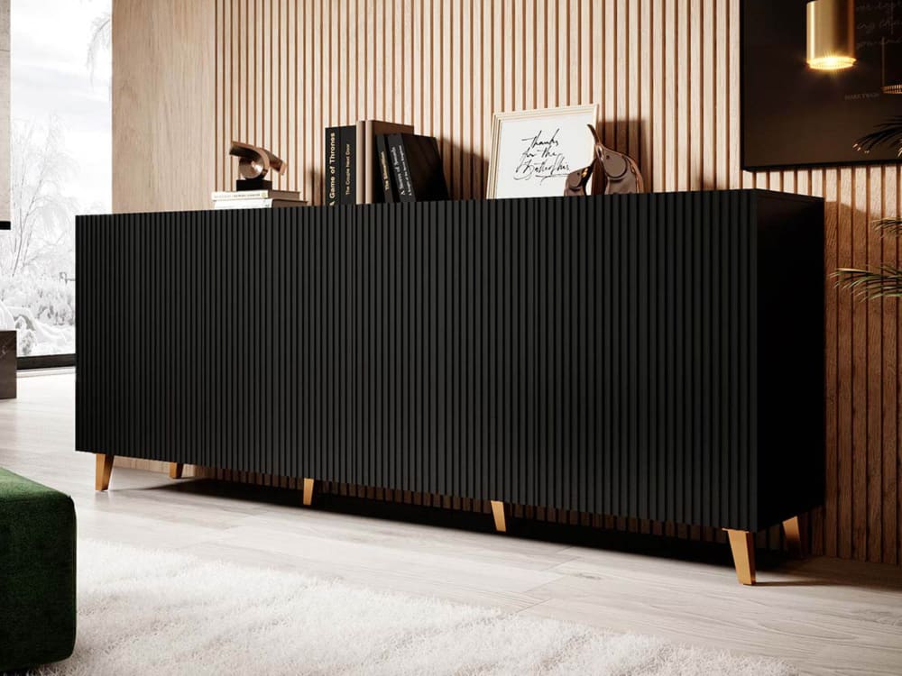 Buffet bas   4 portes   200 cm noir / blanc