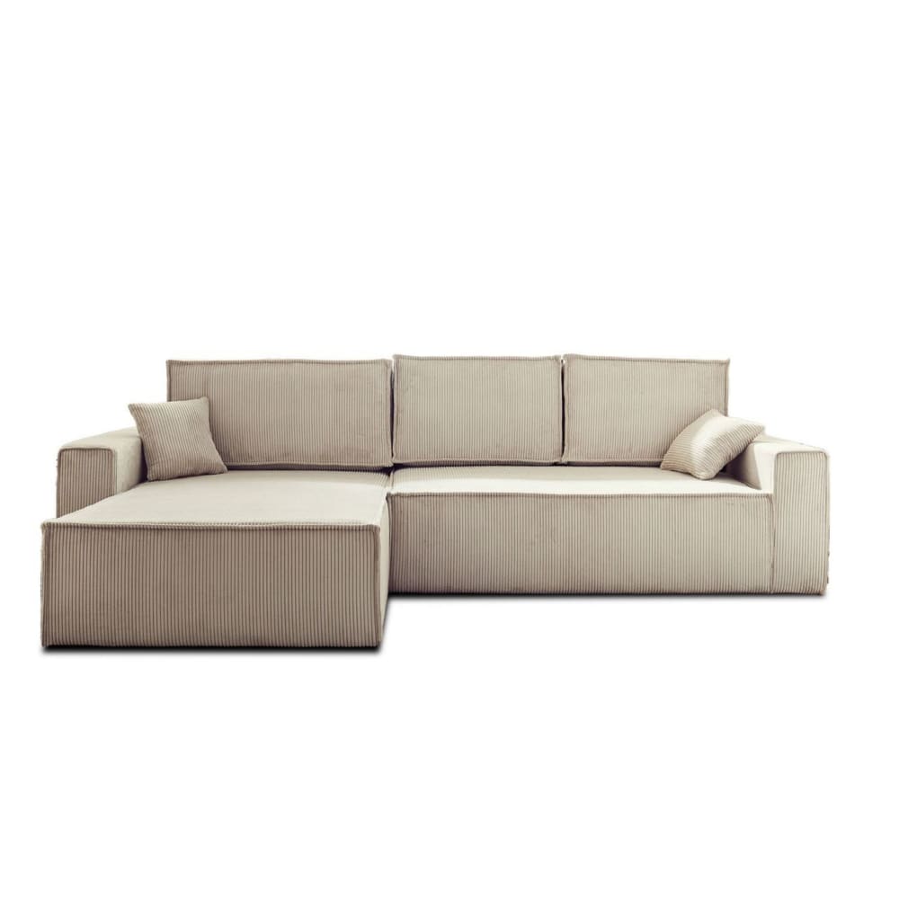 Canapé d'angle convertible 4 places en velours côtelé beige