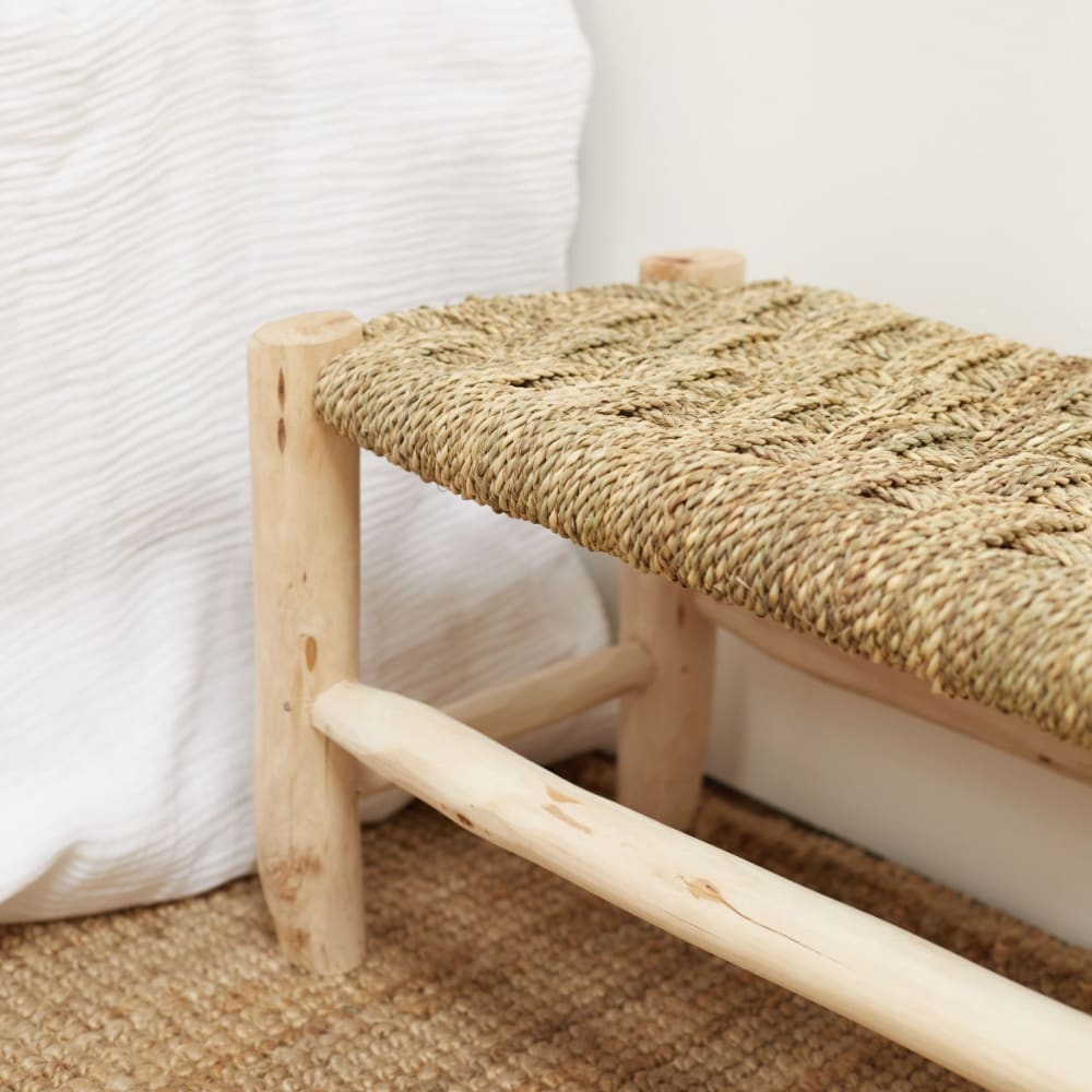 Banc marocain tressage damier osier/bois naturel 30 x 60 - Maisons du Monde
