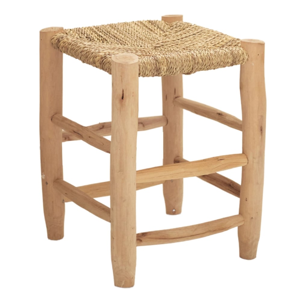 Tabouret marocain bois de laurier -  osier/bois - 40 cm