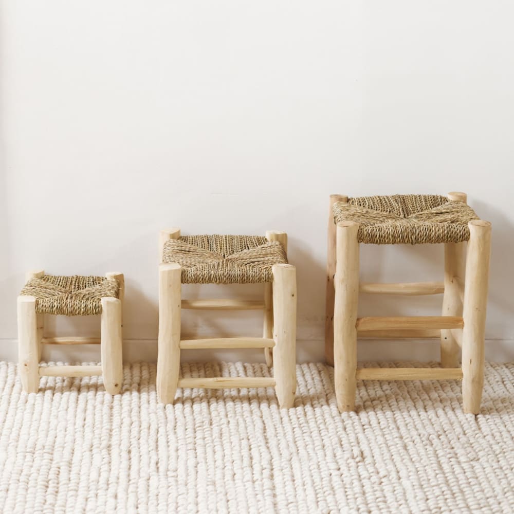 Tabouret marocain bois de laurier -  osier/bois - 40 cm