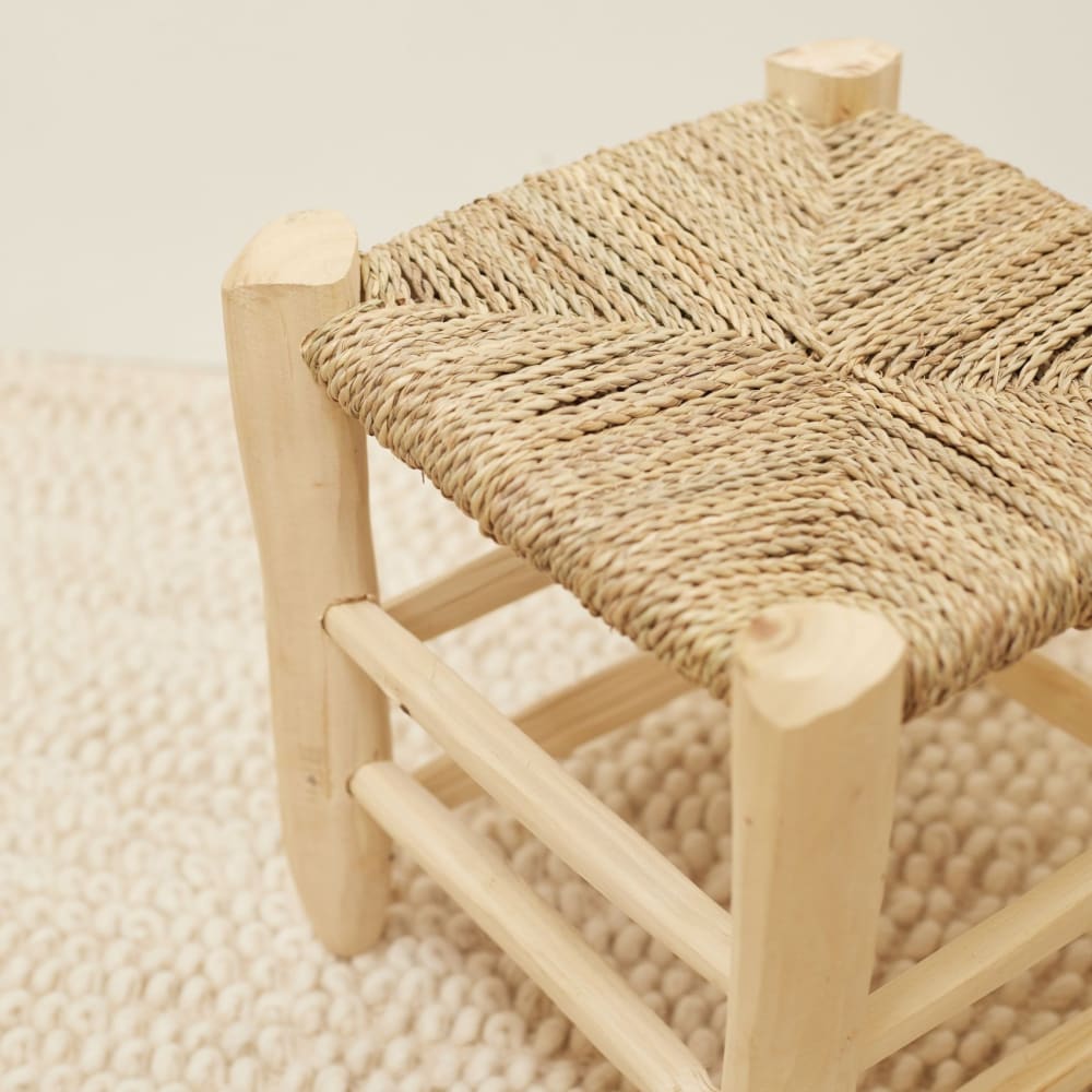 Tabouret marocain bois de laurier -  osier/bois - 30 cm