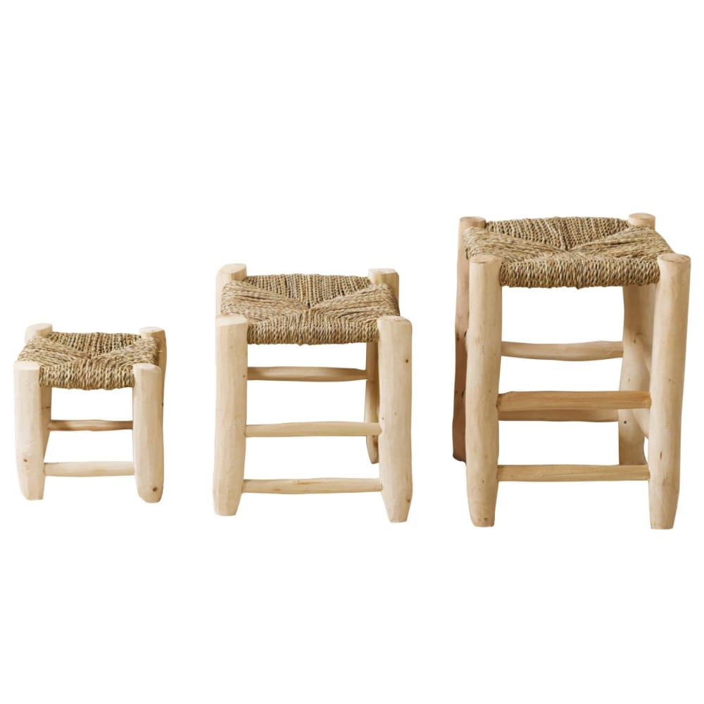 Tabouret marocain bois de laurier - osier/bois - 20 cm - Maisons du Monde