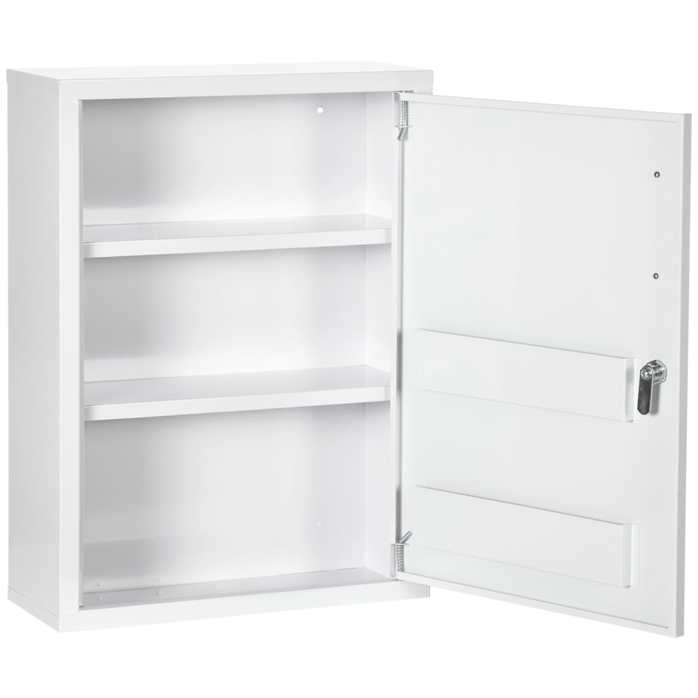 Kleankin Weißstahl-Apothekenschrank, 2 Fächer & Kreuzlogo Weiß