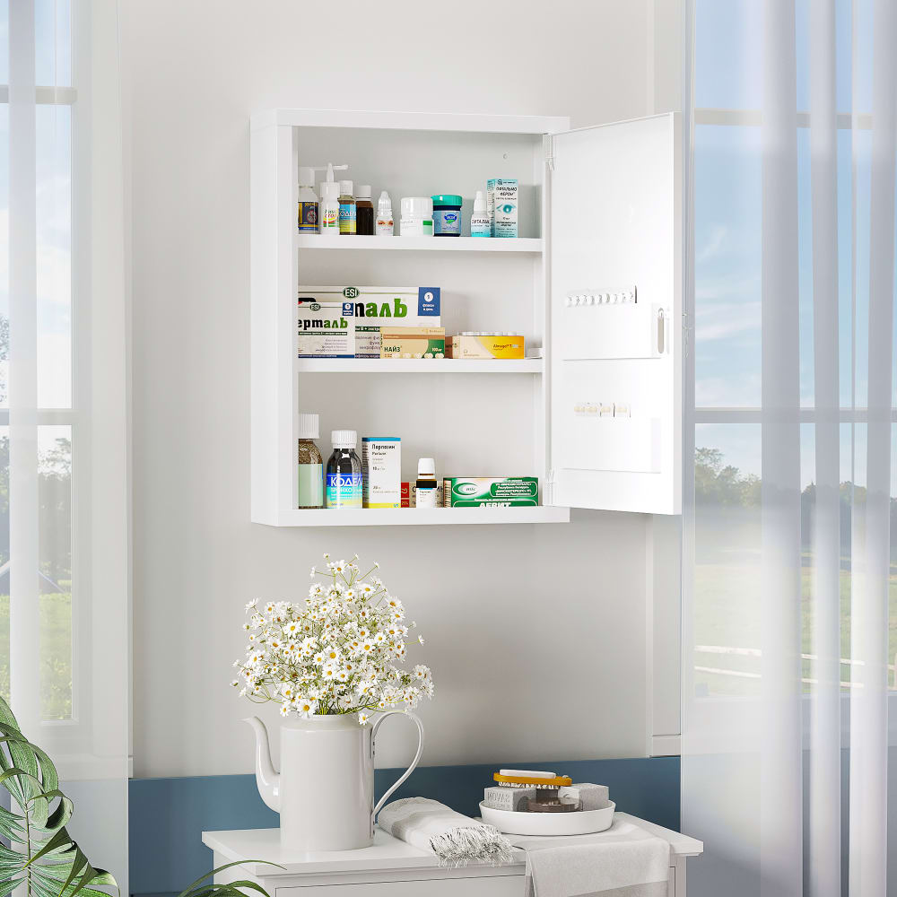 Armoire à pharmacie verrouillable 2 étagères logo croix acier blanc - Maisons du Monde