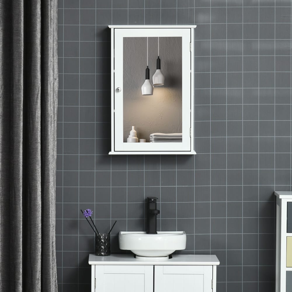 Armoire murale salle de bain avec miroir - porte, 2 étagères - blanc - Maisons du Monde