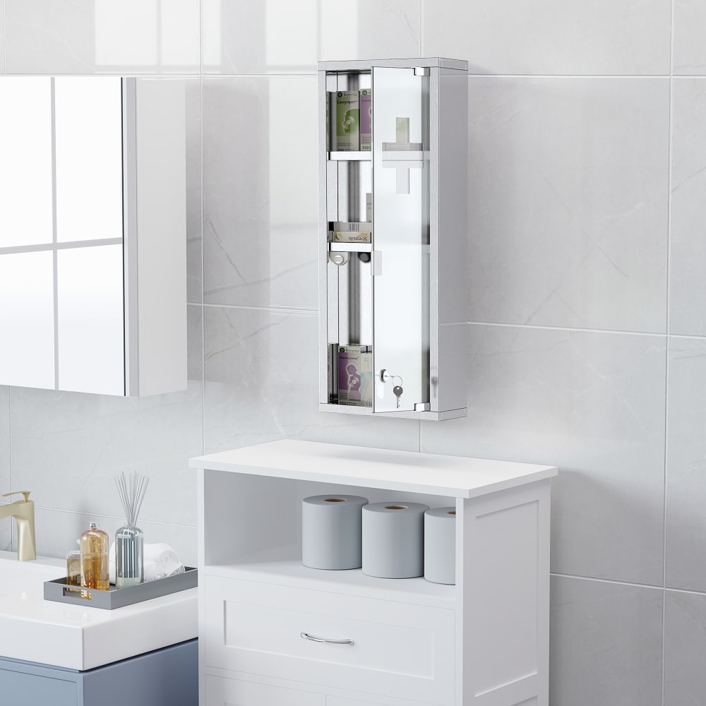 Armoire à pharmacie 2 étagères porte verre trempé symbole croix - Maisons du Monde