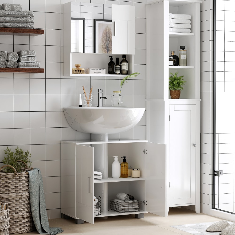 Armoire murale miroir salle de bain - 2 portes étagères, niche - blanc - Maisons du Monde