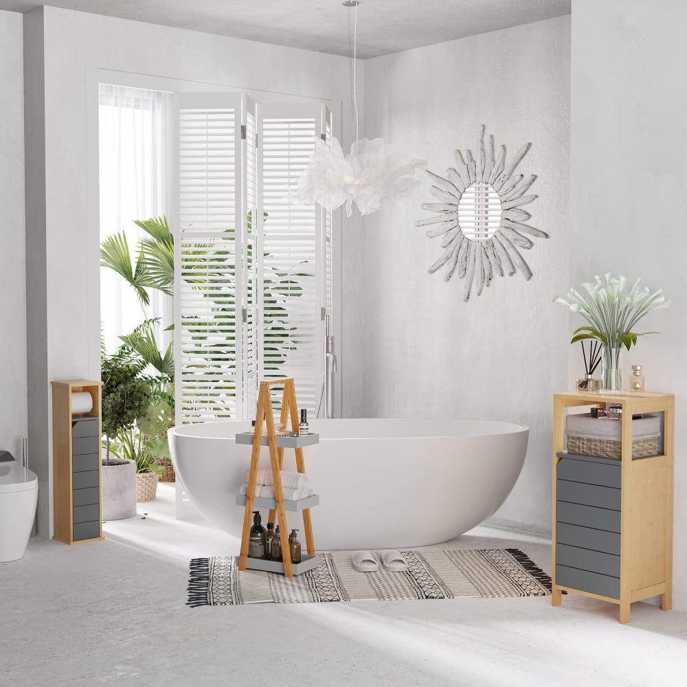 Toilettenpapierhalter 2-stufig, Bambusgrau - Maisons Du Monde