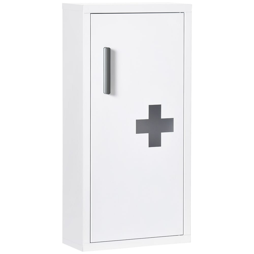 Armoire à pharmacie 2 étagères logo croix transparent acier blanc