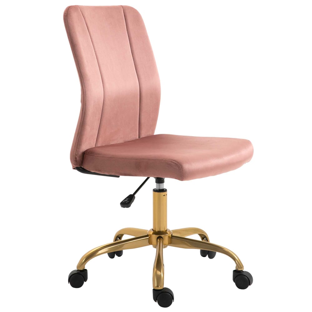 Chaise de bureau style Art déco pied métal doré velours rose poudré