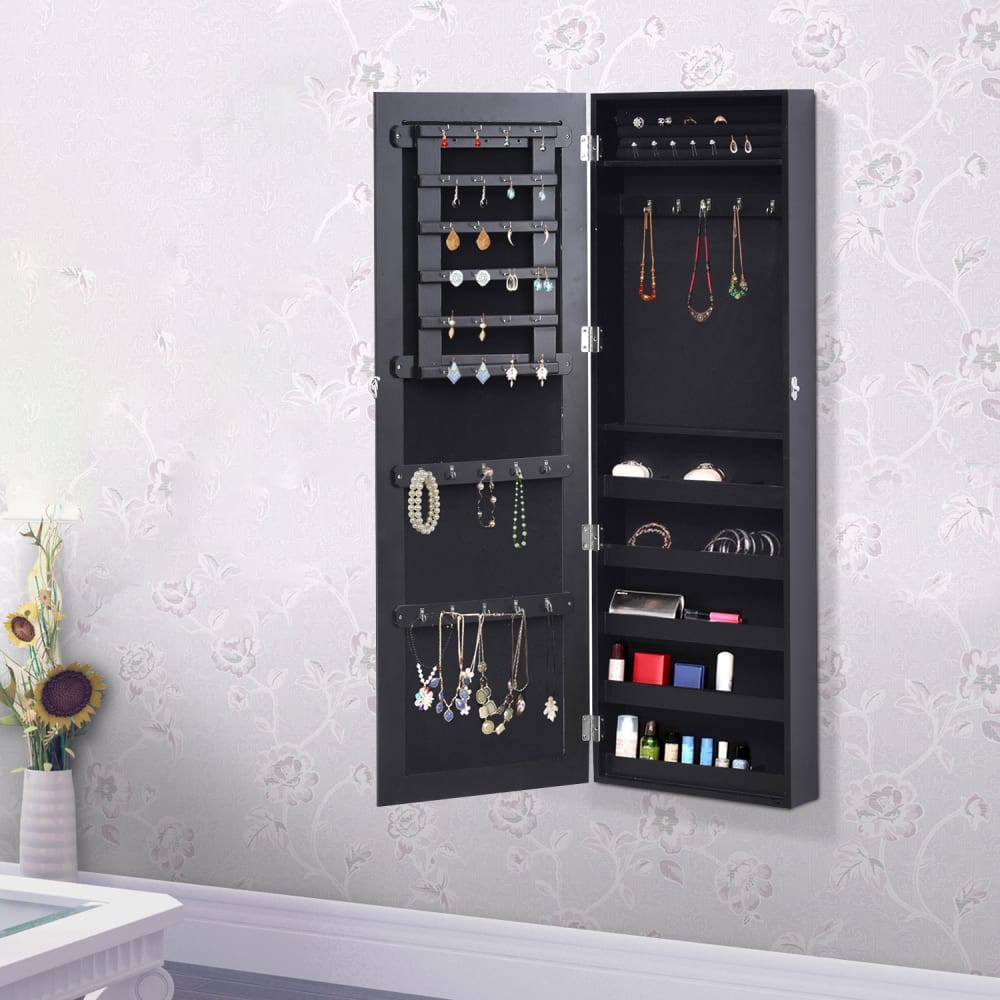 Armoire à bijoux design contemporain mural avec miroir noir