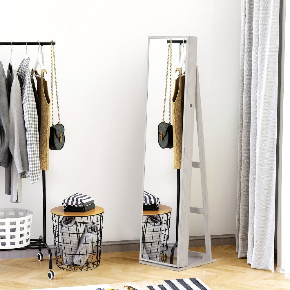 Armoire à bijoux avec miroir sur pied éclairage LED blanc