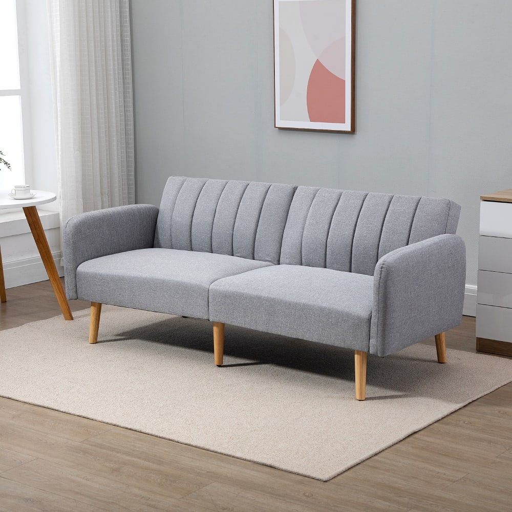 Canapé convertible 2 places design scandinave inclinable tissu gris