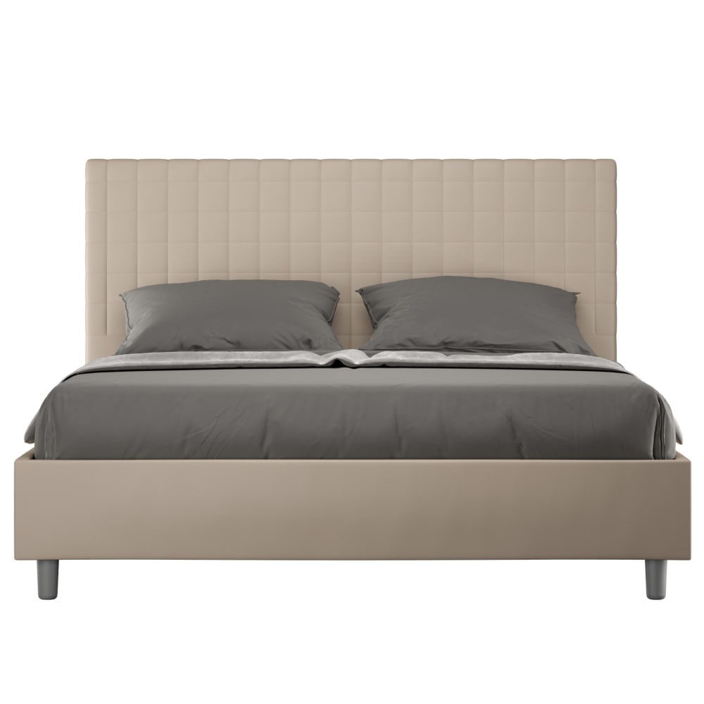 Ityhome Gepolstertes Bett mit Lattenrost 160x210 Kunstlederbezug Taubengrau style modern Taupe Pvc - Polyvinlychlorid