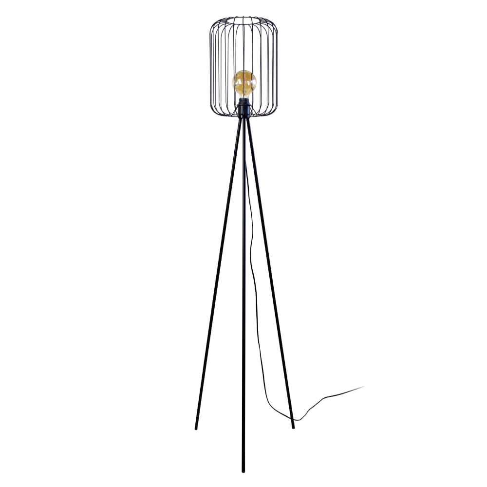 lampara de pie tripode metal negro pantalla negro