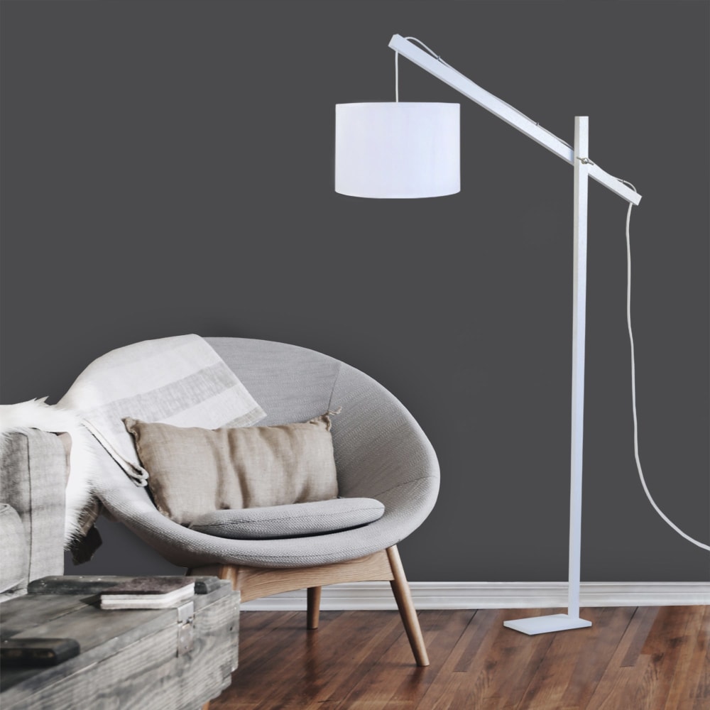 Lampadaire liseuse bois blanc abat-jour blanc