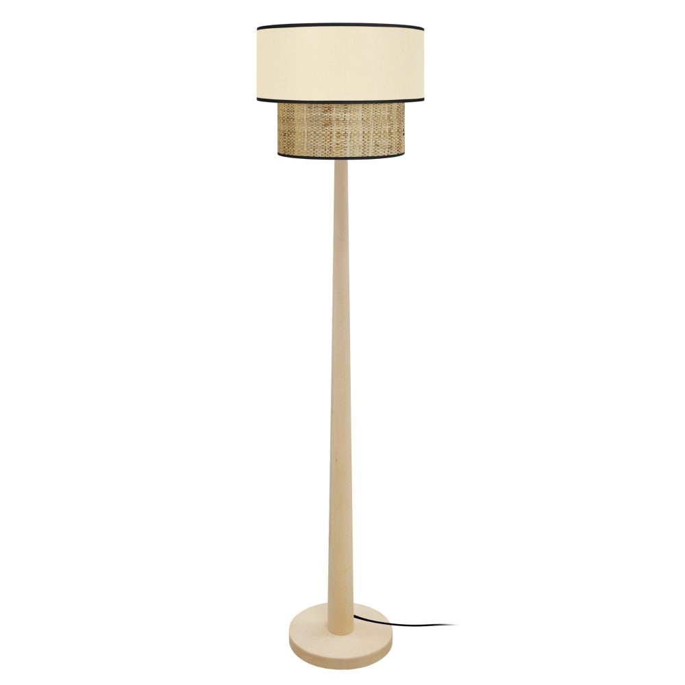 Lampadaire bois naturel abat-jour tissu crème