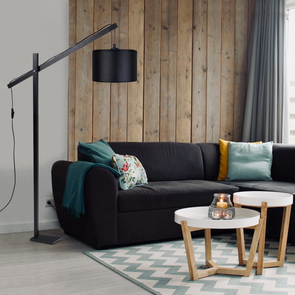 Lampadaire liseuse bois noir abat-jour noir