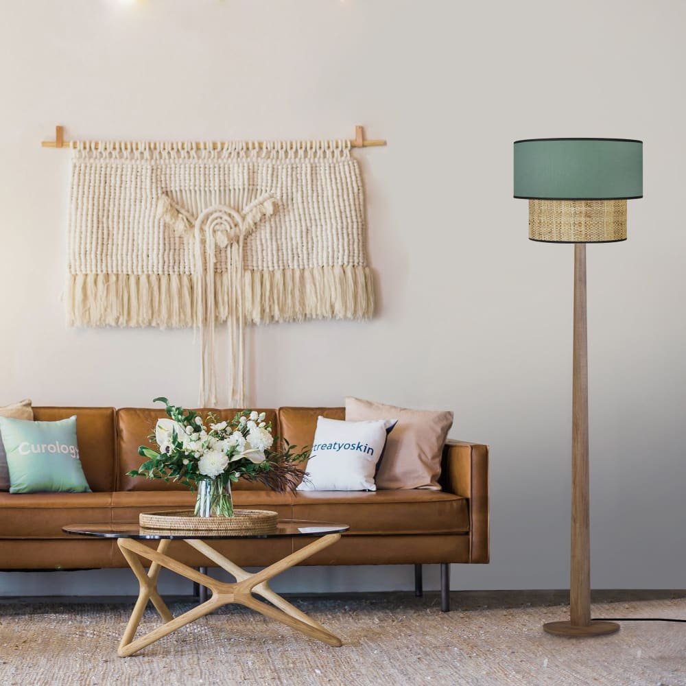 Lampadaire bois foncé abat-jour tissu vert - Maisons du Monde