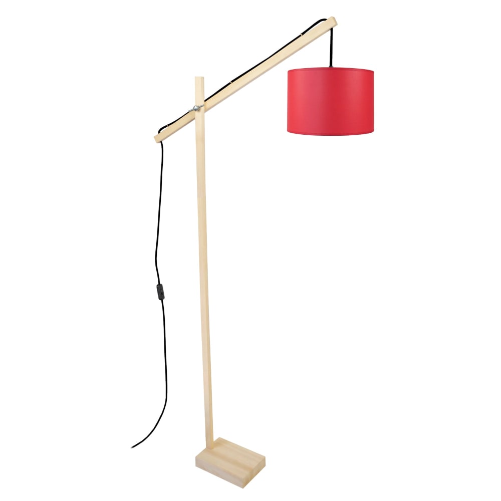 Lampadaire liseuse bois naturel abat-jour rouge