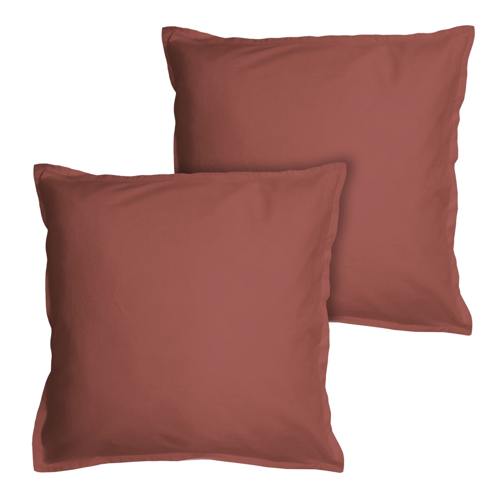 Set de 2 taies d'oreiller unies à volant Terre cuite 65x65cm