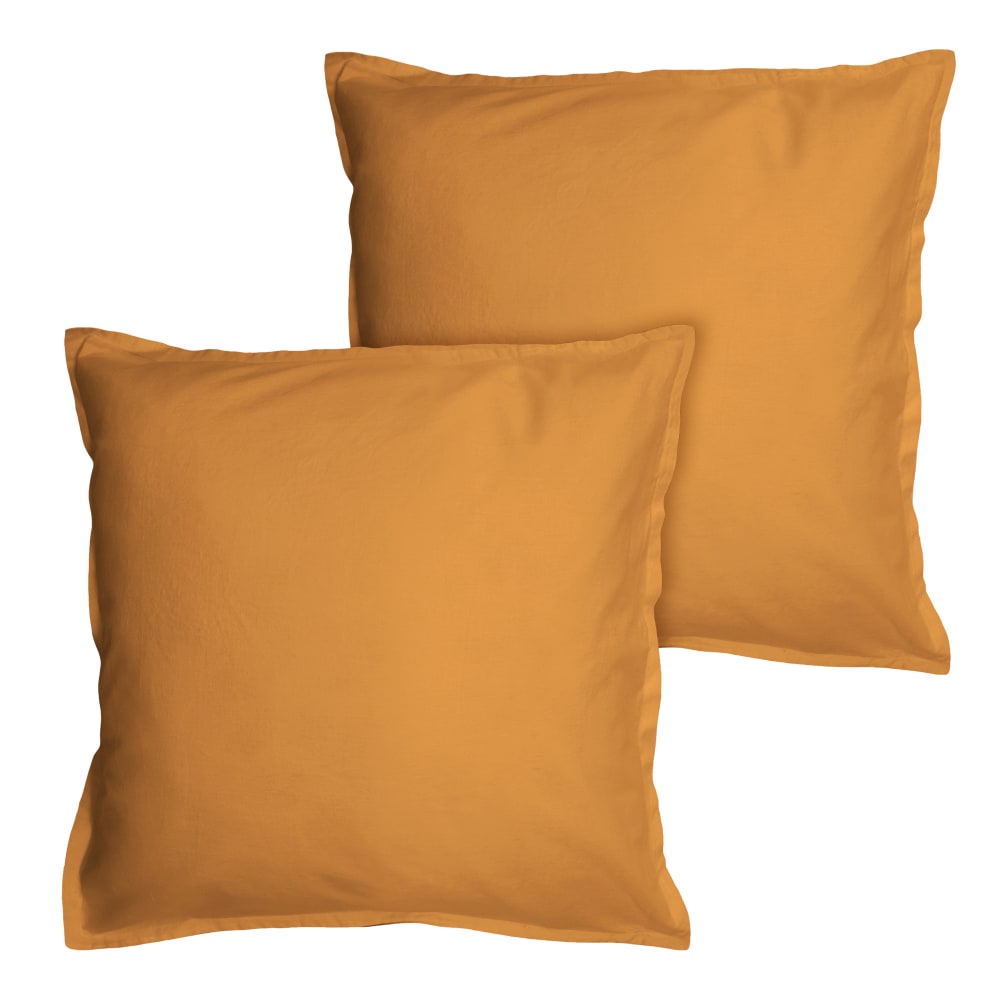 Set de 2 taies d'oreiller unies à volant Caramel 65x65cm