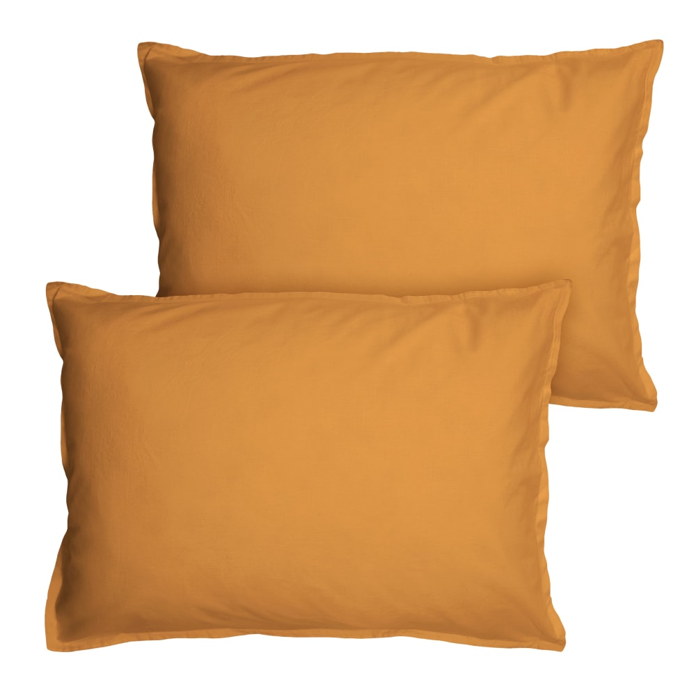 Set de 2 taies d'oreiller unies à volant caramel 65x65cm - Maisons du Monde