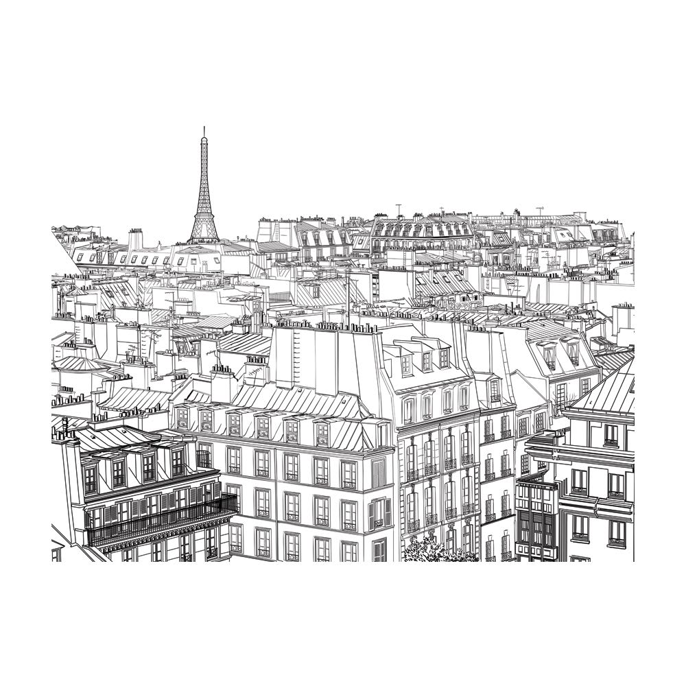Papier peint panoramique architecture croquis parisien 300x231 cm — vue 3