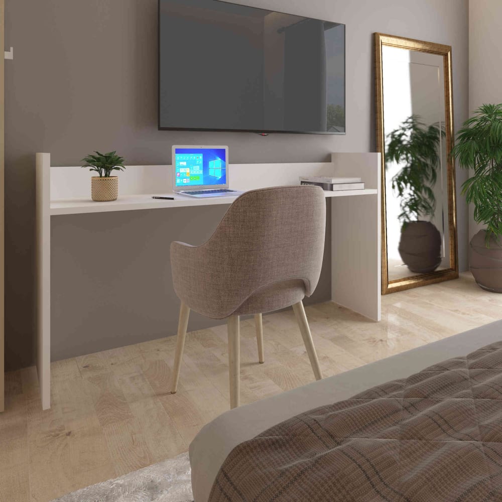 Bureau à roulettes effet bois, coloris blanc - Maisons du Monde