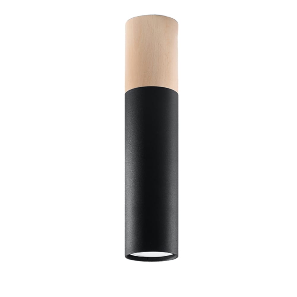 Lámpara de techo madera natural/negra acero/madera alt. 30 cm