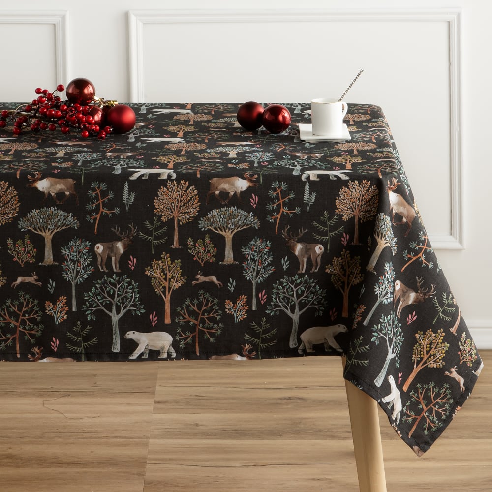 Mantel antimanchas 100% algodón estampado navidad negro 140x100 cm