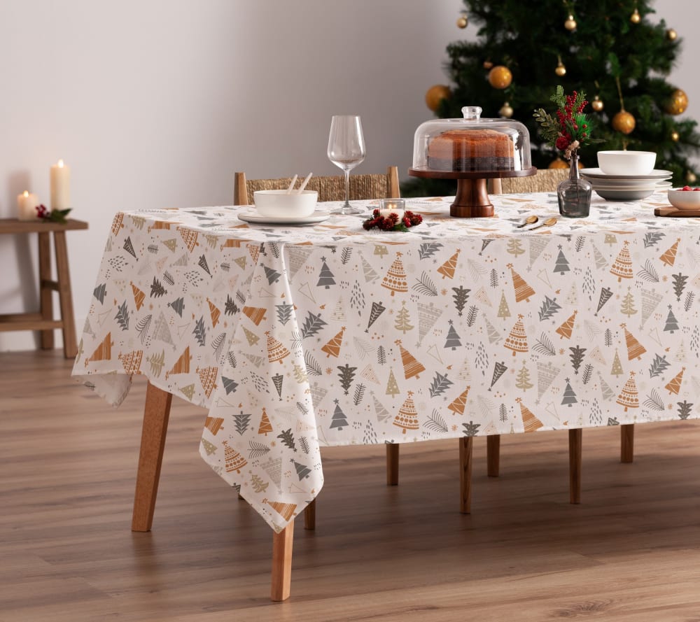 Mantel antimanchas 100% algodón estampado navidad blanco 140x140 cm