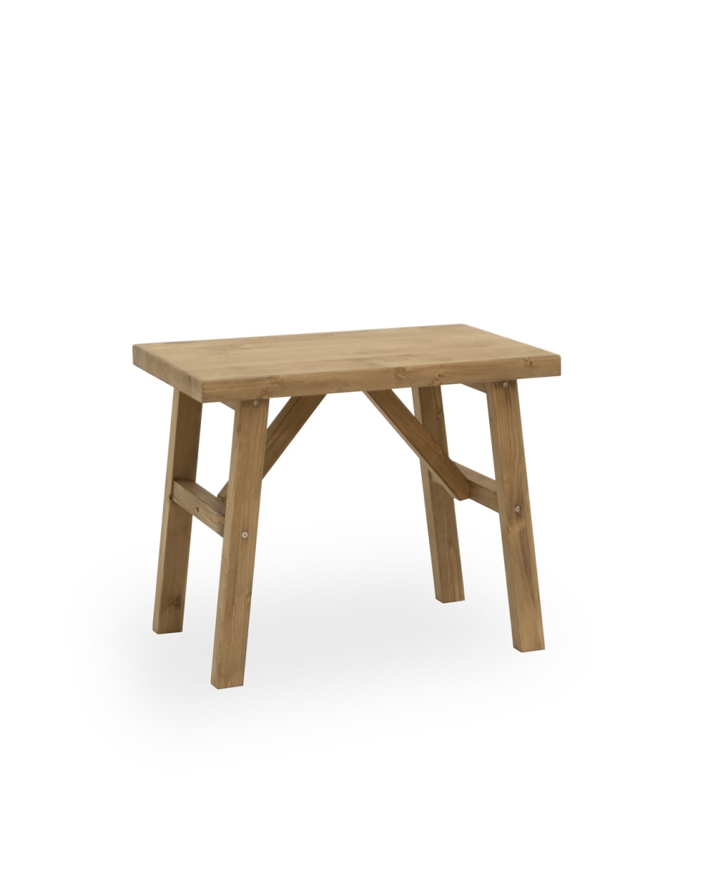 Taburete de madera maciza en tono envejecido de 45x55cm