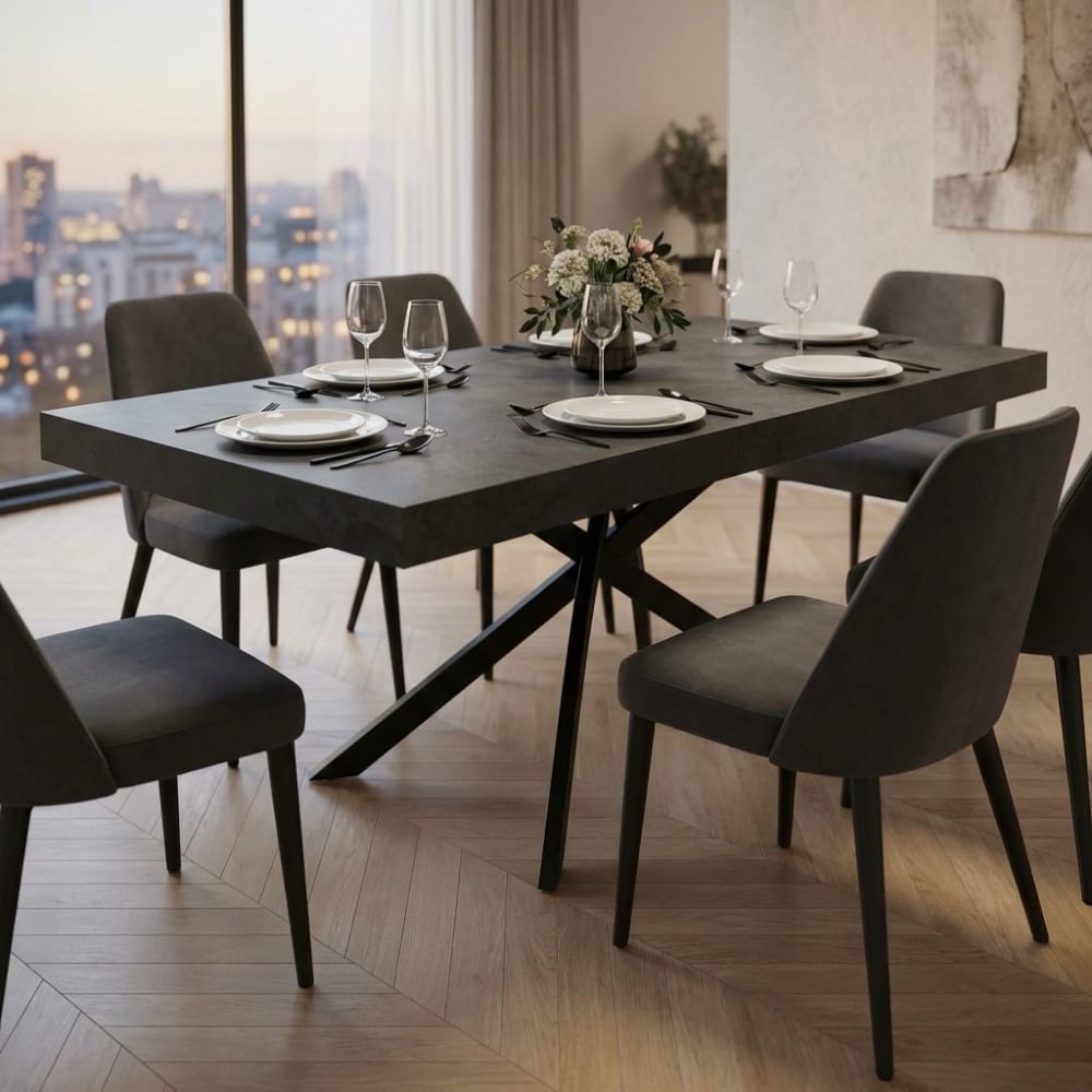 Tavolo da pranzo allungabile in metallo antracite 90x240x77 -