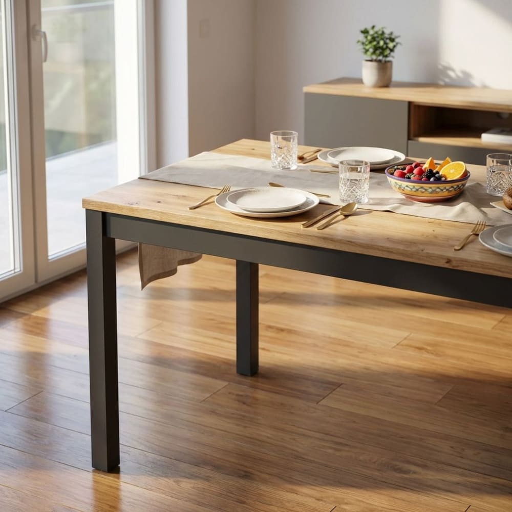 Tavolo da pranzo allungabile in legno/metallo quercia chiaro
