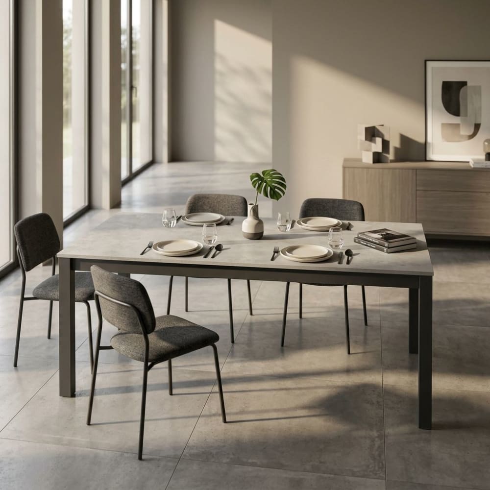 Tavolo da pranzo allungabile in metallo cemento 80x170x77 -