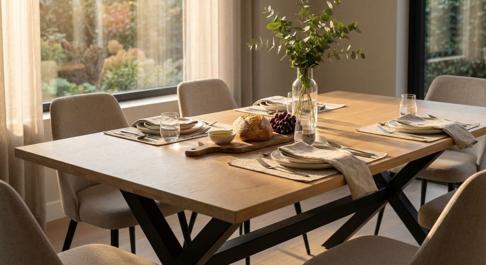 Tavolo da pranzo in legno/metallo quercia chiaro 90x180x76 -