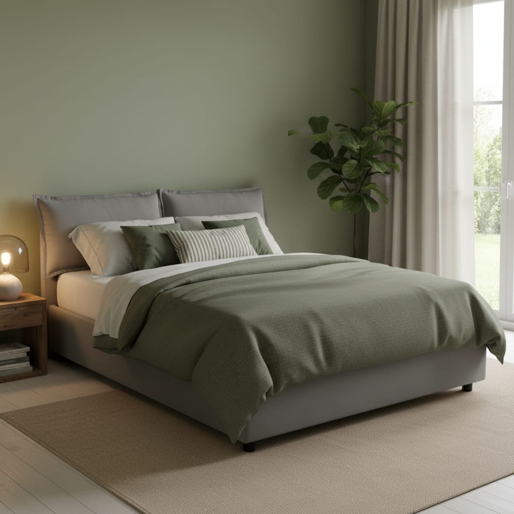 Lit double en tissu gris 160x190 cm - Maisons du Monde