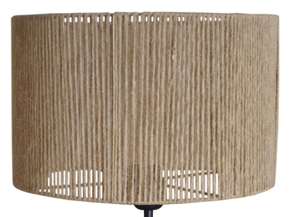 Lampe à poser verre transparent bois naturel abat-jour ficelle beige — vue 4