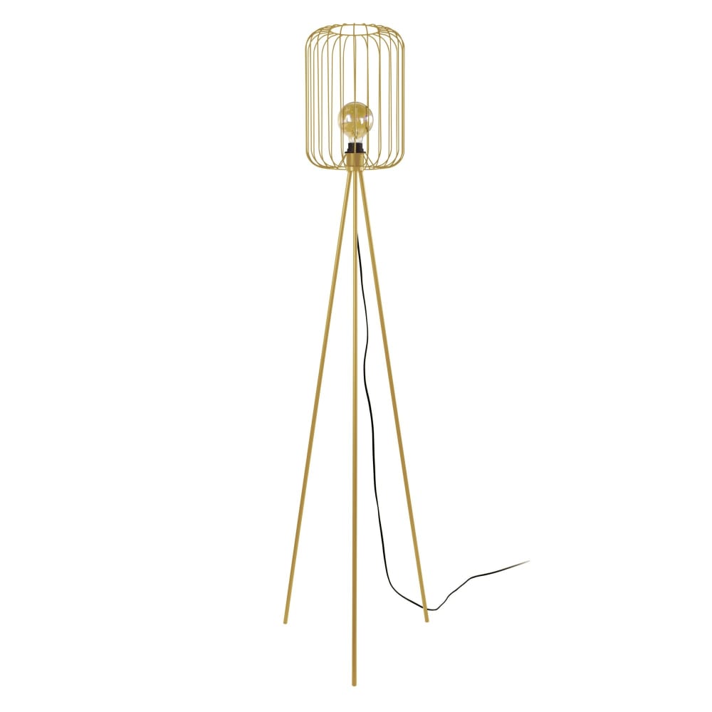 Lampadaire métal or abat-jour filaire or