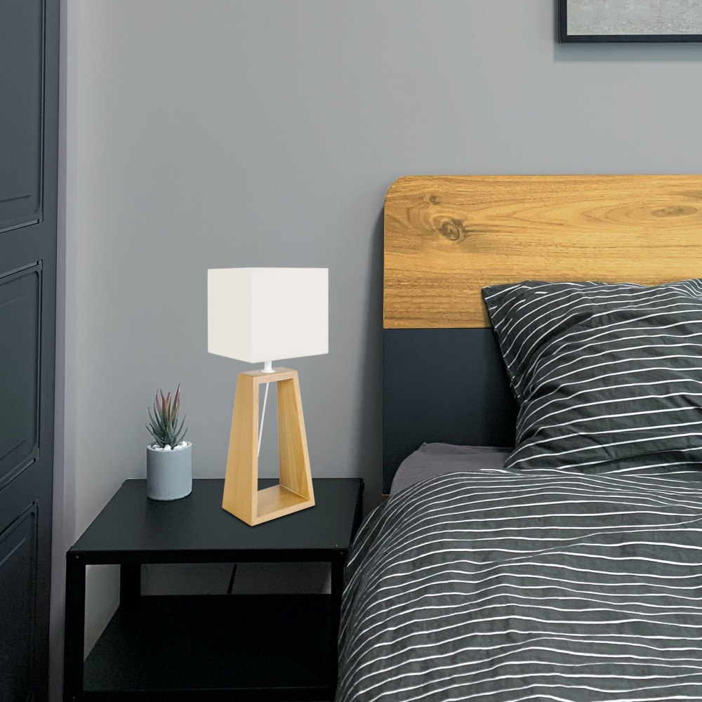 Lampe de table bois naturel abat-jour tissu écru — vue 3