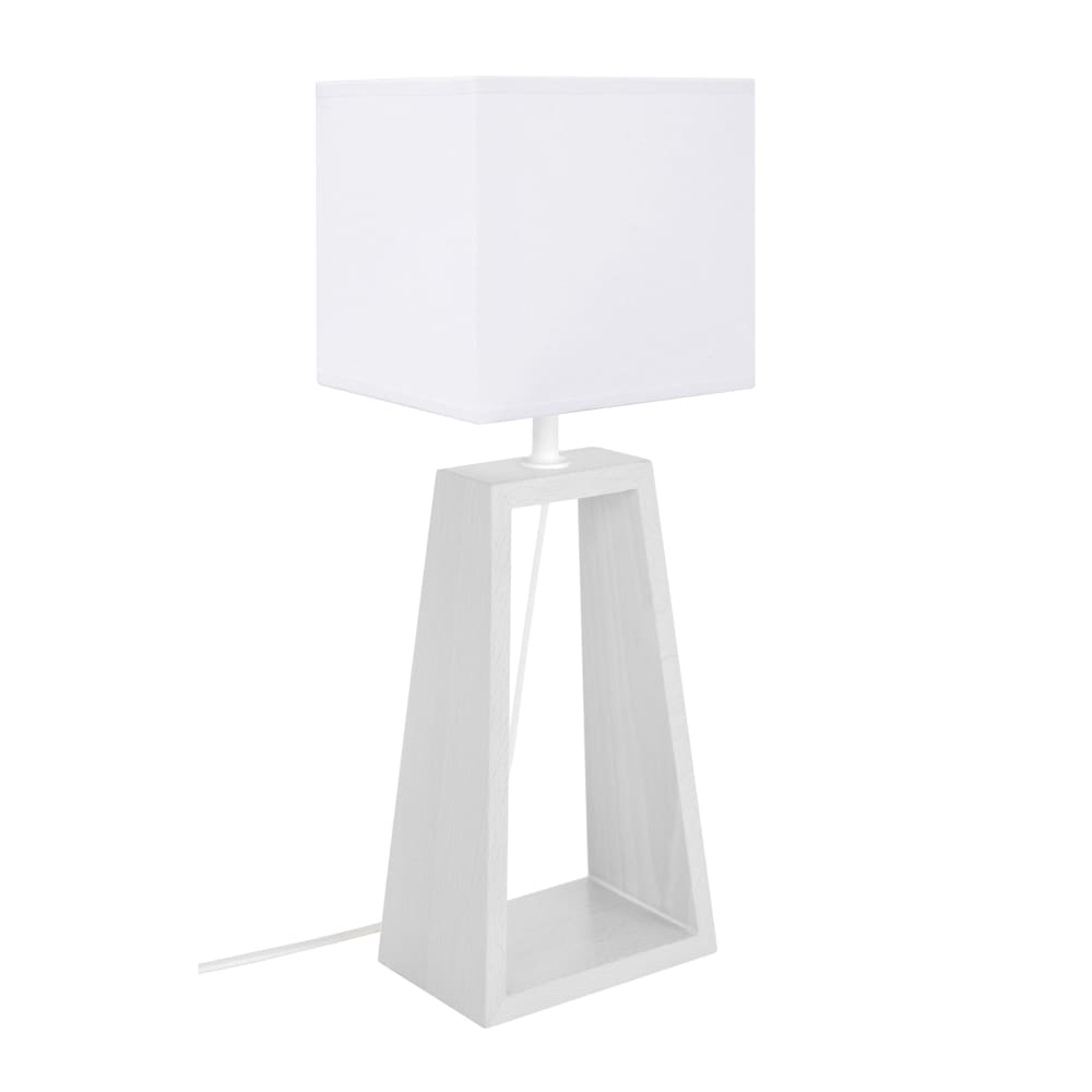 Lampe de table bois blanc abat-jour tissu blanc