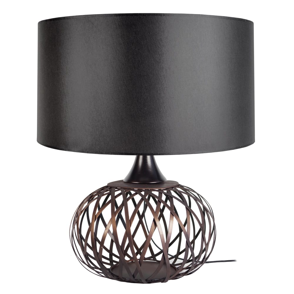 Lampe de salon métal bronze noir abat-jour noir