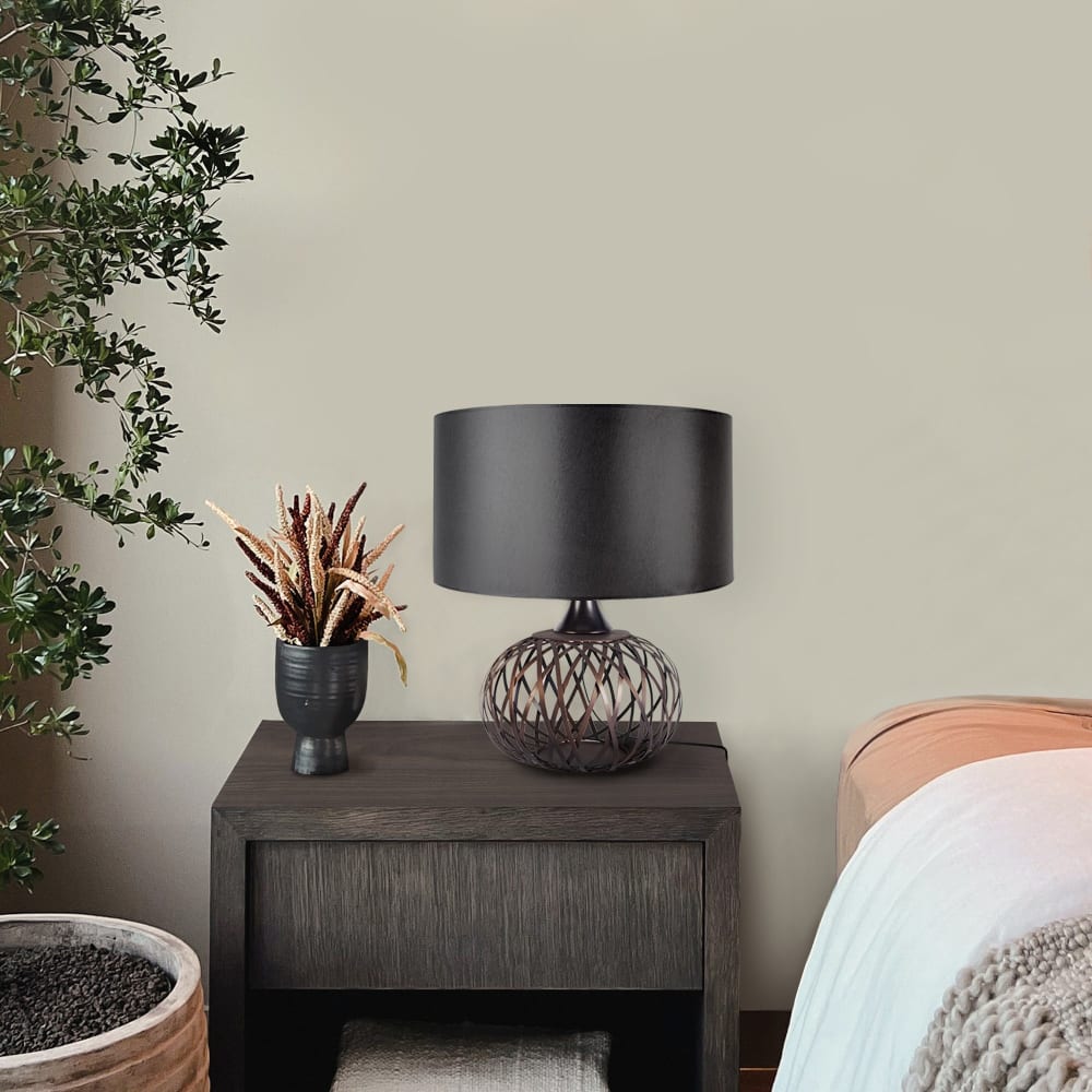 Lampe de salon métal bronze noir abat-jour noir