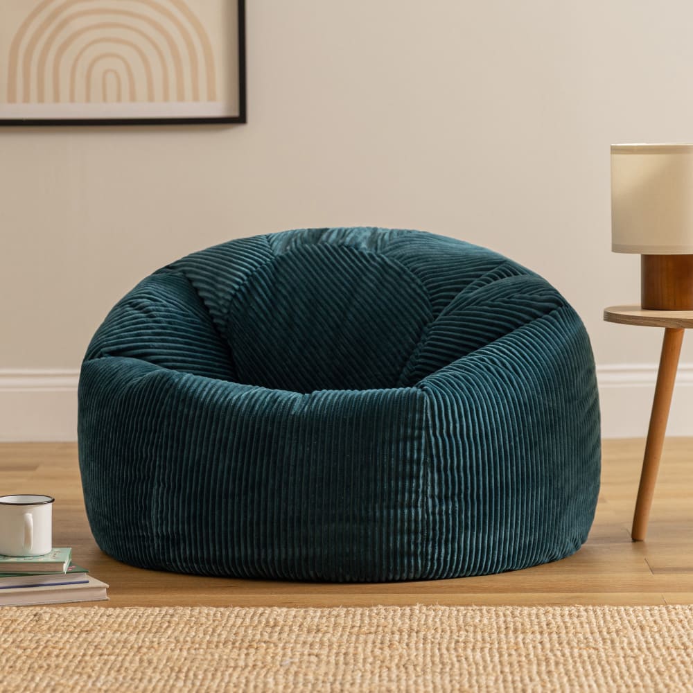 Pouf velours côtelé bleu canard - Maisons du Monde
