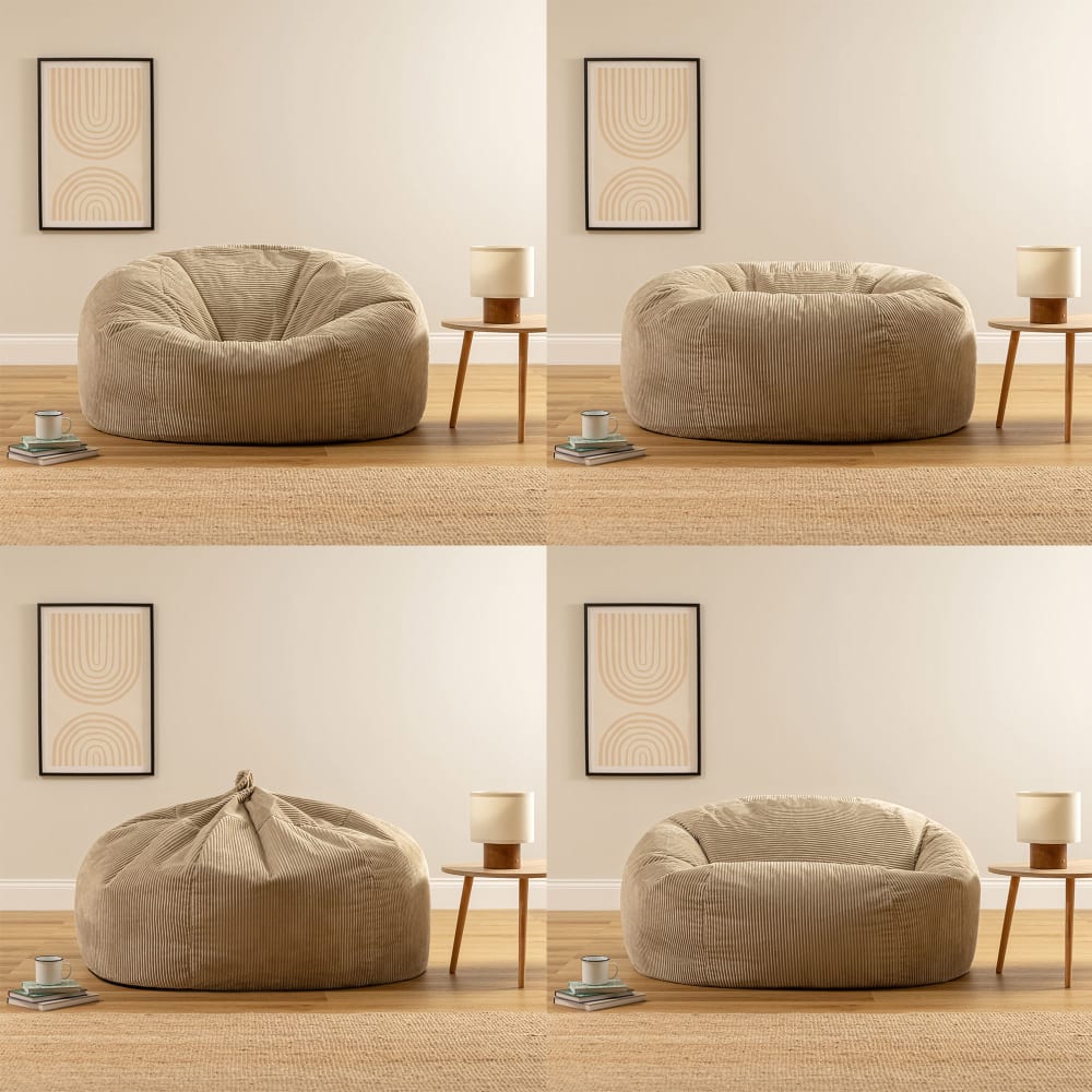 Pouf géant canapé velours côtelé beige galet