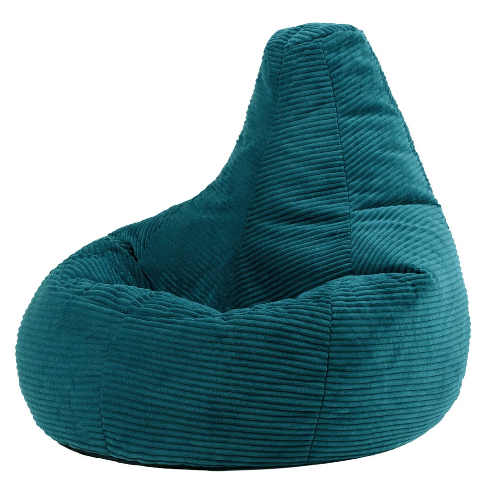 Pouf poire à dossier haut velours côtelé bleu canard — Beyit