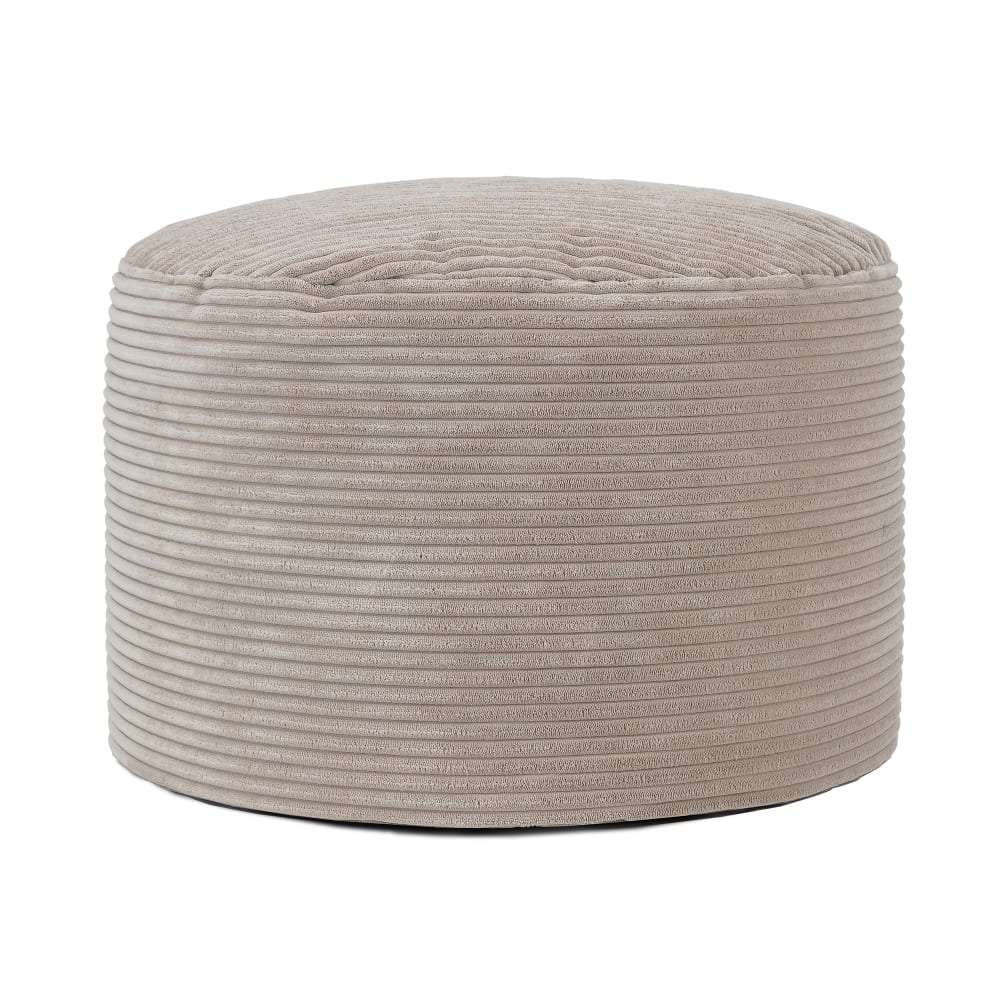 Pouf repose-pieds rond velours côtelé beige galet
