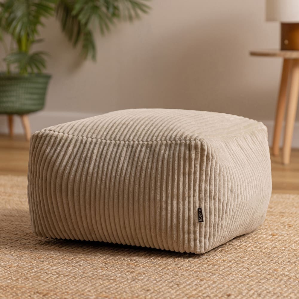 Sitzpouf, Fußhocker aus Cord, Beige - Maisons Du Monde